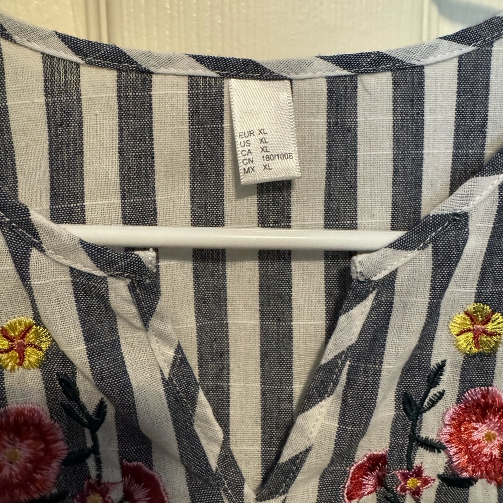 Striped Ruffle Sleeve Top with Floral Embroidery - Picture 4 of 7